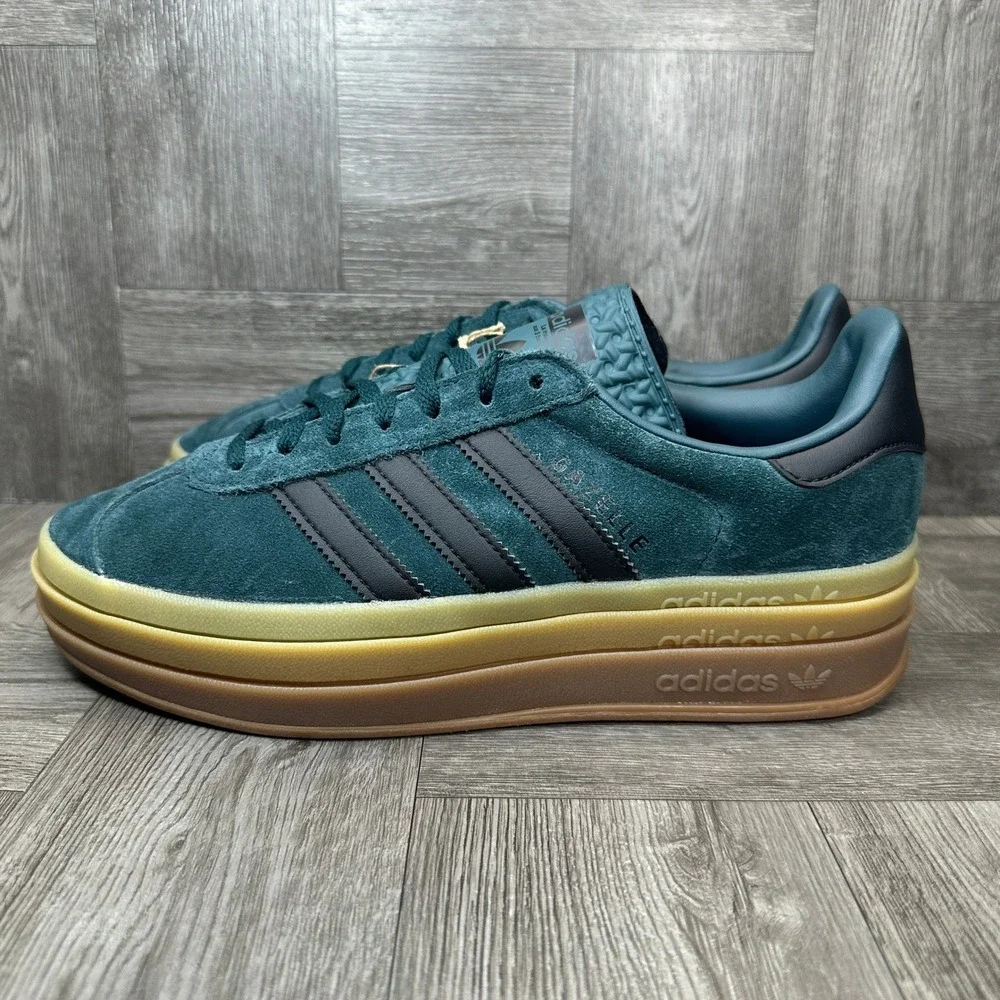 Adidas Gazelle Bold Women 9 Green Suede Platform Gum Sole NEW JQ3583
